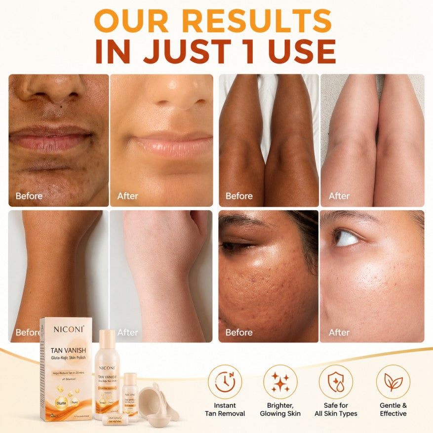 AMR NICONI Tan Vanish Gluta-Kojic Skin Polish | Instant Tan Removal & Glow | Vitamin E | Infused with Kojic Acid & Glutathione | Ideal for All Skin Types | Lightens Suntan | 200g