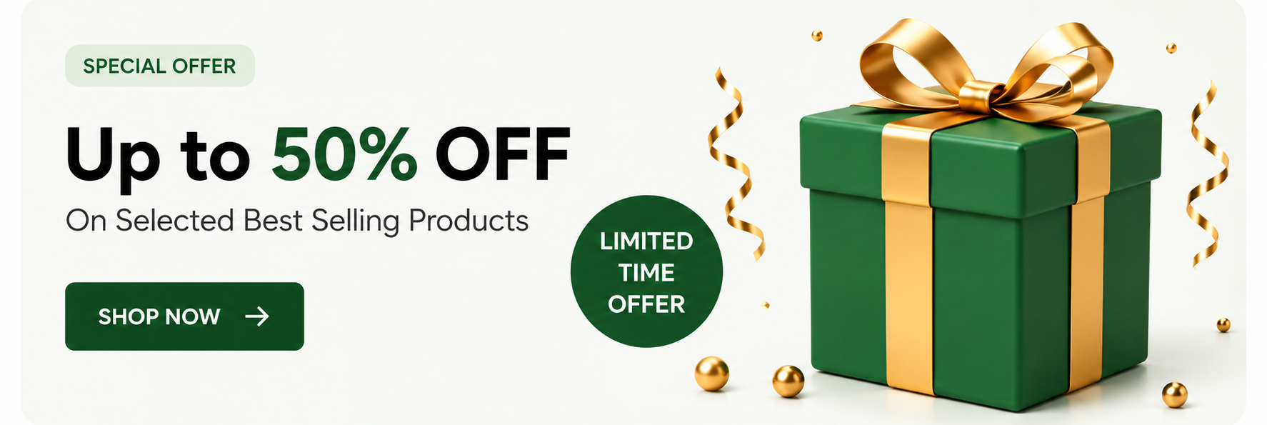 Special offer banner with up to 50 percent off on best selling products and gift box design by SmartKhareed.